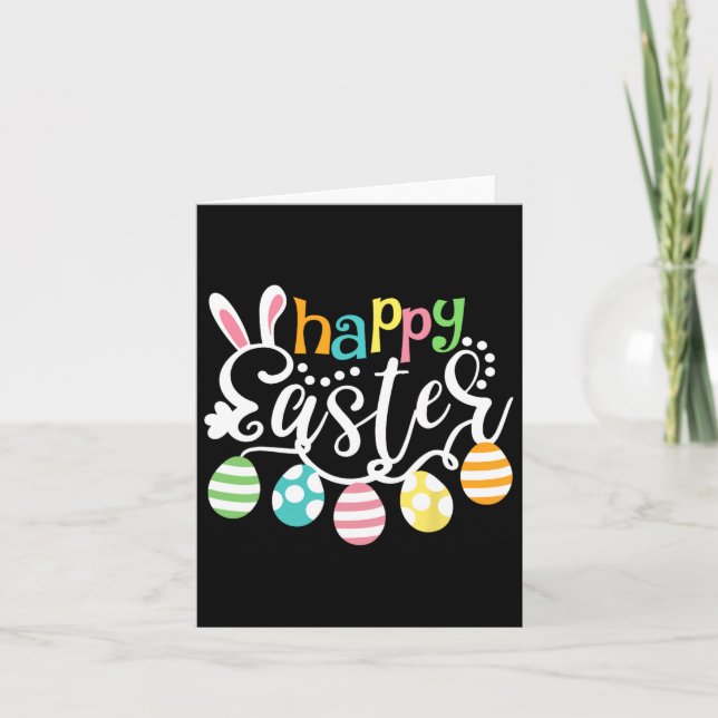 Happy Easter Day Colourful Egg Hunting Cute Bunny  Card (Front)