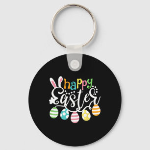 Happy Easter Day Colourful Egg Hunting Cute Bunny Key Ring