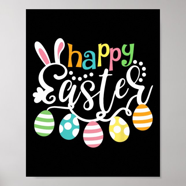 Happy Easter Day Colourful Egg Hunting Cute Bunny  Poster (Front)