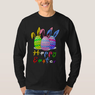 Happy Easter Day Colourful Egg Hunting Cute Rabbit T-Shirt