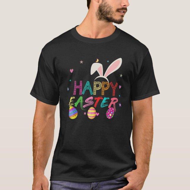 Happy Easter Day Colourful Egg Hunting Cute T-Shirt (Front)