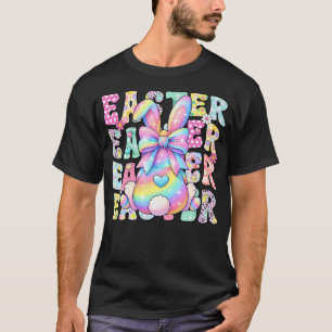 Happy Easter Day Coquette Bunny Rainbow Bow Cute T-Shirt