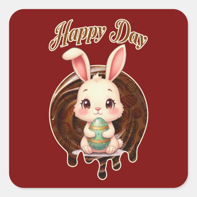 Happy Easter Day – Cute Bunny - Autocolante Square Sticker (Front)