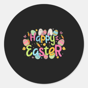 Happy Easter Day Cute Bunny Ears And Easter Egg Hu Classic Round Sticker