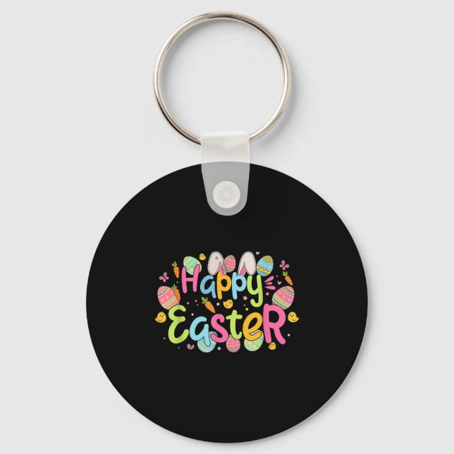 Happy Easter Day Cute Bunny Ears And Easter Egg Hu Key Ring (Front)