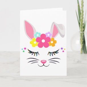 Happy Easter Day Cute Bunny Face Christian Girls W Card