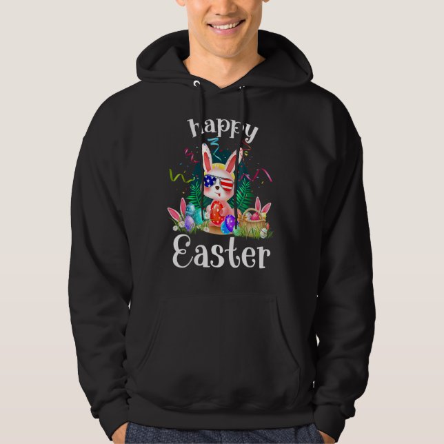 Happy Easter Day Cute Bunny Face Sunglasses Americ Hoodie (Front)
