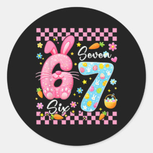 Happy Easter Day Cute Bunny Girls Easter Six Seven Classic Round Sticker