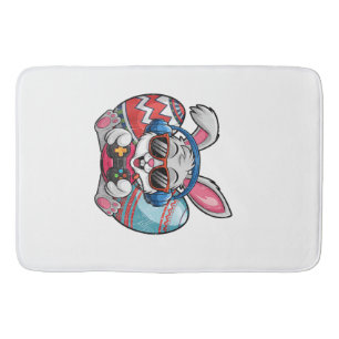 Happy Easter Day Cute Bunny Playing Video Game Kid Bath Mat