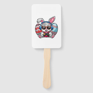 Happy Easter Day Cute Bunny Playing Video Game Kid Hand Fan
