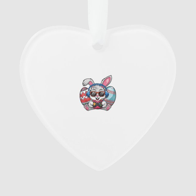 Happy Easter Day Cute Bunny Playing Video Game Kid Ornament (Front)