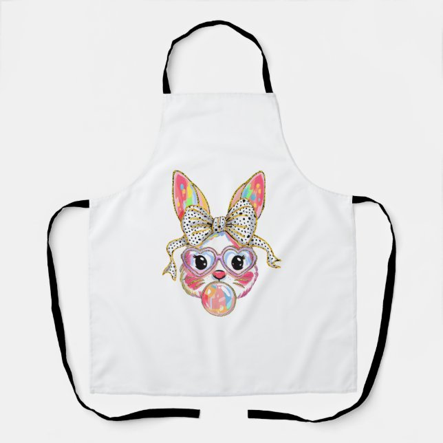 Happy Easter Day Cute Bunny Rabbit Coquette Bow Fl Apron (Front)