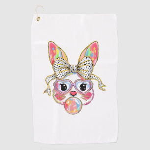 Happy Easter Day Cute Bunny Rabbit Coquette Bow Fl Golf Towel