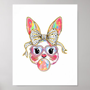 Happy Easter Day Cute Bunny Rabbit Coquette Bow Fl Poster