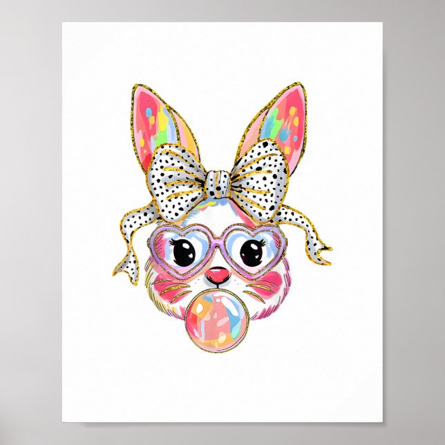 Happy Easter Day Cute Bunny Rabbit Coquette Bow Fl Poster (Front)