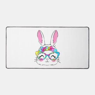 Happy Easter Day Cute Bunny Rabbit Face Tie Dye Desk Mat