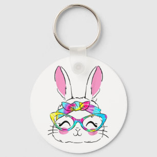 Happy Easter Day Cute Bunny Rabbit Face Tie Dye Key Ring