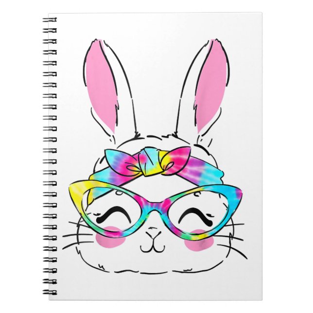 Happy Easter Day Cute Bunny Rabbit Face Tie Dye Notebook (Front)