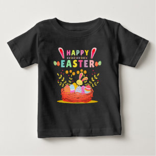 Happy Easter Day Cute Bunny With Eggs - Easter Baby T-Shirt