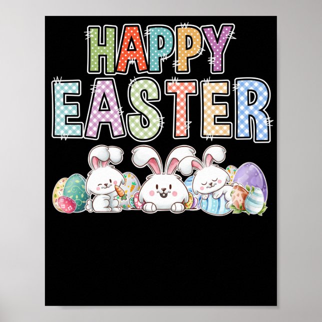 Happy Easter Day Cute Bunny With Eggs Easter Poster (Front)