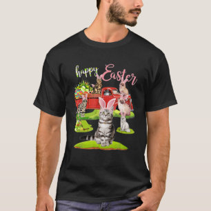 Happy Easter Day Cute Cat Riding Red Truck Love Bu T-Shirt