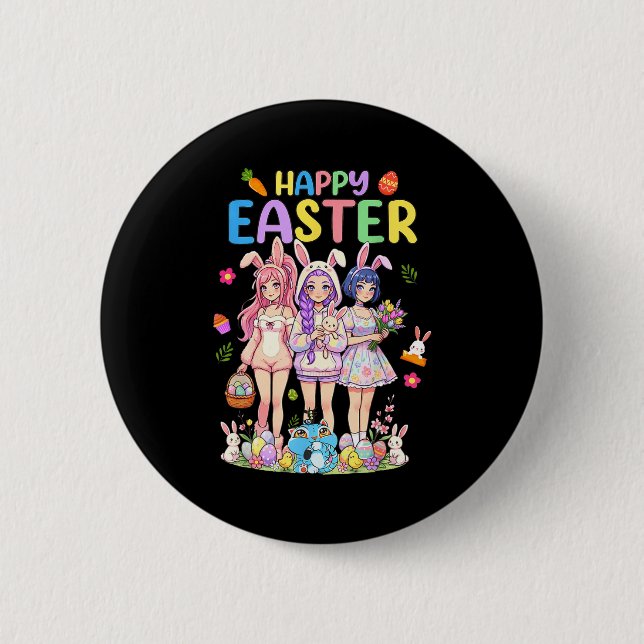 Happy easter day cute chibi kpop funny  6 cm round badge (Front)