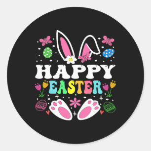 Happy Easter Day, Cute Colourful Egg Hunting Women Classic Round Sticker