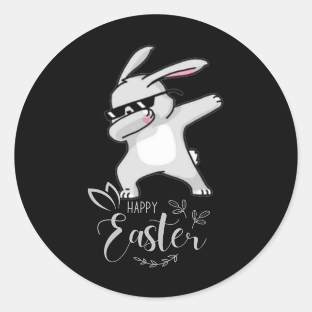 Happy Easter Day Cute Dubbing Bunny Rabbit Funny D Classic Round Sticker (Front)