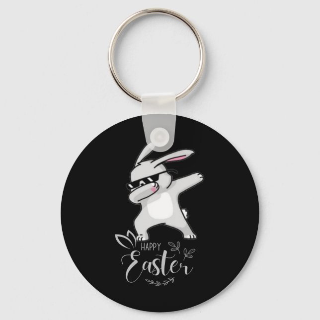 Happy Easter Day Cute Dubbing Bunny Rabbit Funny D Key Ring (Front)