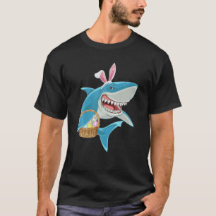 Happy Easter Day Cute Shark With Easter Basket Bun T-Shirt