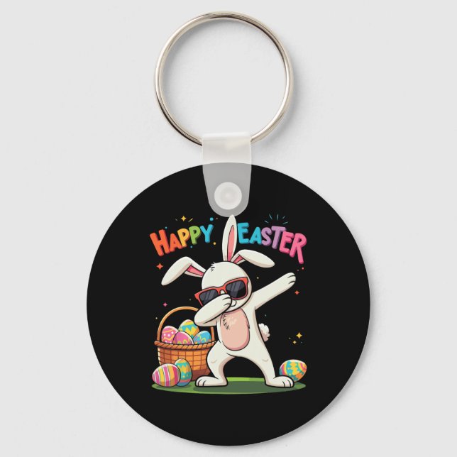 Happy Easter Day Dabbing Rabbit Eggs Easter Bunny  Key Ring (Front)