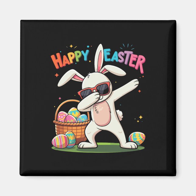 Happy Easter Day Dabbing Rabbit Eggs Easter Bunny  Magnet (Front)