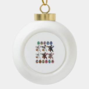 Happy Easter Day Dabbing Rabbits Eggs Toddler Boys Ceramic Ball Christmas Ornament