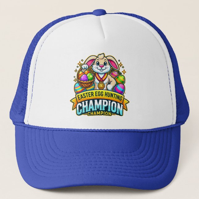 Happy Easter Day Easter Egg Hunting Champion Trucker Hat (Front)