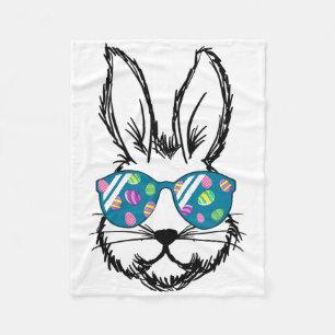 Happy Easter Day Egg Bunny Face With Sungles Boys  Fleece Blanket