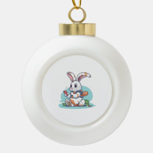 Happy Easter Day Egg Bunny Funny Gamer Boys Kids Ceramic Ball Christmas Ornament