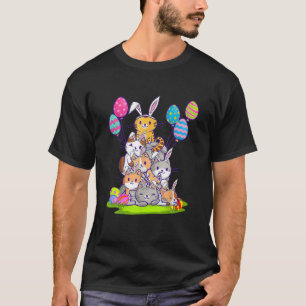 Happy Easter Day Eggs Hunt Cute Kawaii Cat Kitten T-Shirt