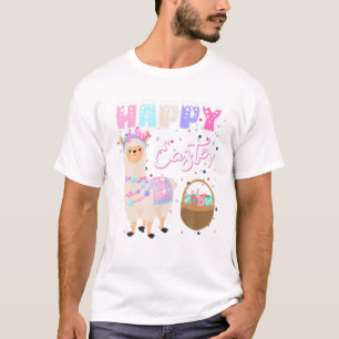 Happy Easter Day Eggs Llama Christian T-Shirt