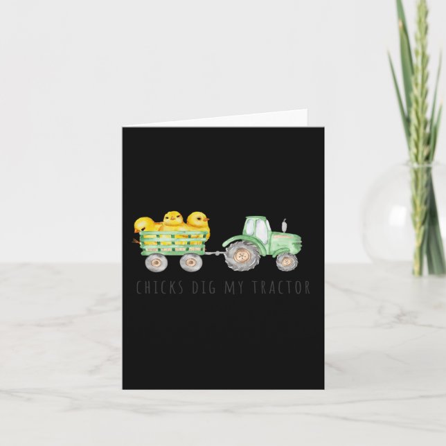 Happy Easter Day Fun Chicks Dig My Tractor  Card (Front)