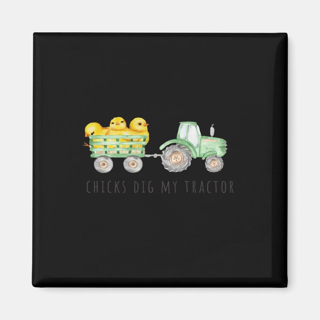 Happy Easter Day Fun Chicks Dig My Tractor  Magnet (Front)