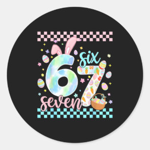 Happy easter day funny 67 six seven bunny eggs boy classic round sticker