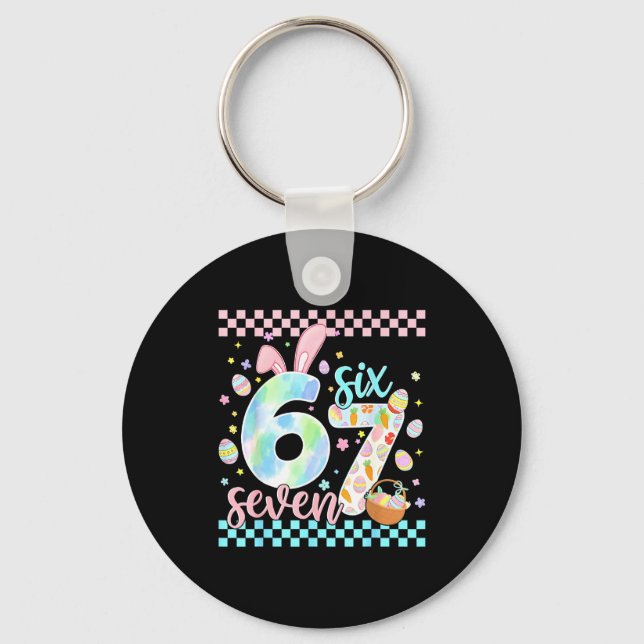 Happy easter day funny 67 six seven bunny eggs boy key ring (Front)