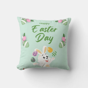 Happy Easter day- Funny Bunny And Eggs Easter Cushion