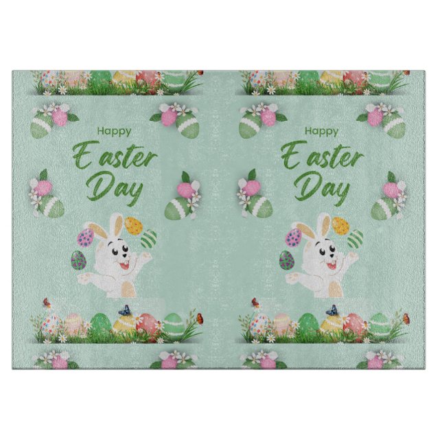 Happy Easter day- Funny Bunny And Eggs Easter      Cutting Board (Front)