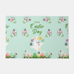 Happy Easter day- Funny Bunny And Eggs Easter Doormat