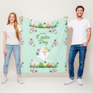 Happy Easter day- Funny Bunny And Eggs Easter Fleece Blanket