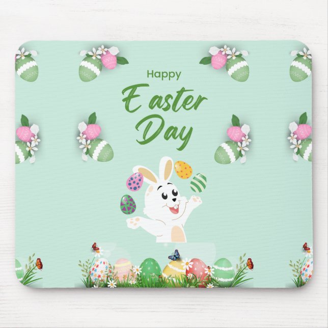 Happy Easter day- Funny Bunny And Eggs Easter     Mouse Pad (Front)