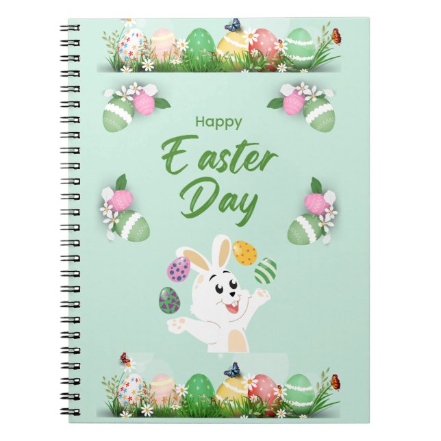 Happy Easter day- Funny Bunny And Eggs Easter      Notebook (Front)