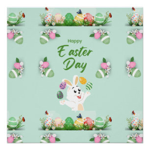 Happy Easter day- Funny Bunny And Eggs Easter      Poster
