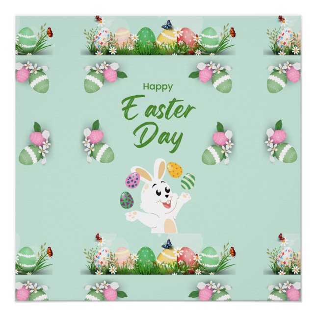 Happy Easter day- Funny Bunny And Eggs Easter      Poster (Front)